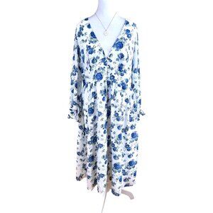 Modcloth Cottagecore Dress Blue White Floral Western Howdy Petal Partner (1X)